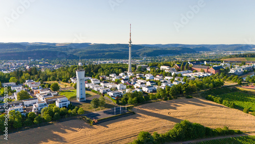 Photos Vineyards, Trier cityscape, Petrisberg district, moselle valley, aerial view, su