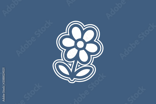 Simple white flower icon with bold outlines displayed against a dark blue background created in a clean vector art style