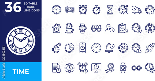 Photos Time icon set. Editable line icons. Vector illustration.