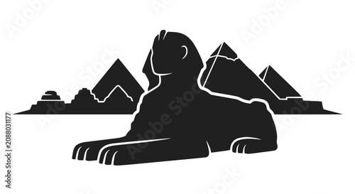 Foto Great Sphinx and Pyramids Silhouette, Ancient Egypt Landmark Illustration