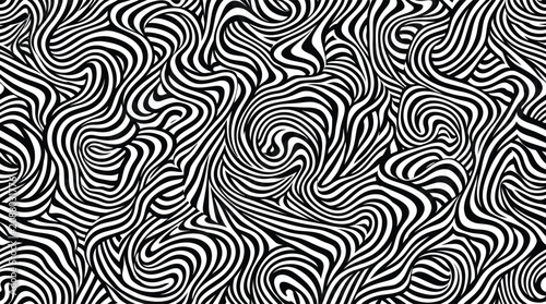 Black and white abstract optical illusion pattern with swirling organic lines for graphic design backgrounds