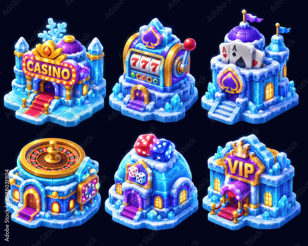 Fototapeta premium Isometric Fantasy Casino Building Collection for Mobile Game Assets
