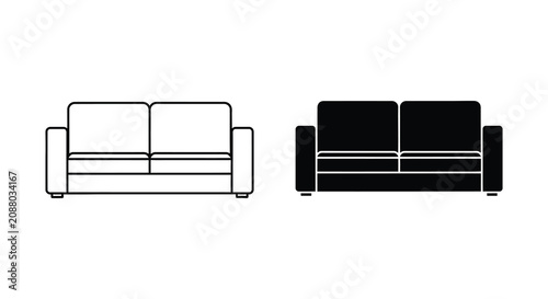 Foto Sofa Silhouette On White Background Two Versions Of A Modern Couch