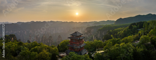 Aerial View of Zhangjiajie National Forest Park at Sunset, Hunan Province, China