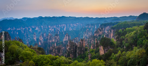 Aerial View of Zhangjiajie National Forest Park at Dusk, Hunan Province, China