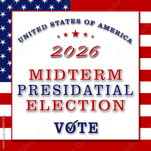 MIDTERM ELECTIONS 2026 in United States - poster for Election voting - banner in american design - 3D Illustration