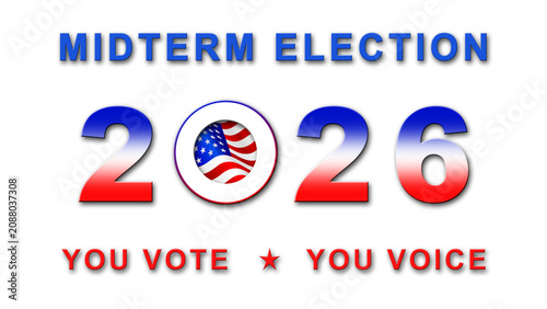 Midterm Election 2026 in united states with flag - poster for Election voting in banner design - 3D Illustration