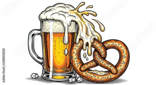 Bild auf Leinwand A glass of beer with pretzel 3.