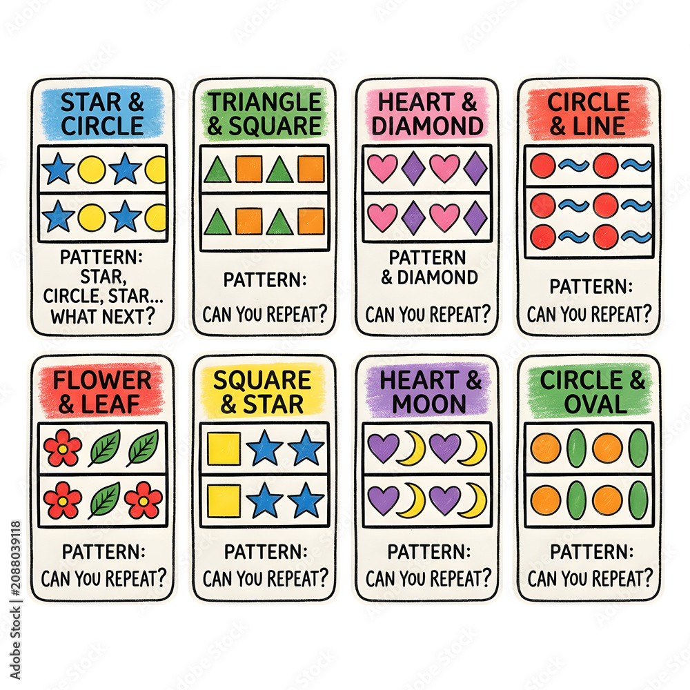 Naklejka premium Educational flash cards set with colorful shapes and patterns for children learning and games