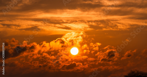 Fotografía Sunset with Silhouette sunset clouds palm tree horizon sky