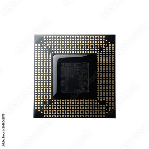 Modern CPU Processor Chip Bottom View Isolated on Transparent Background PNG