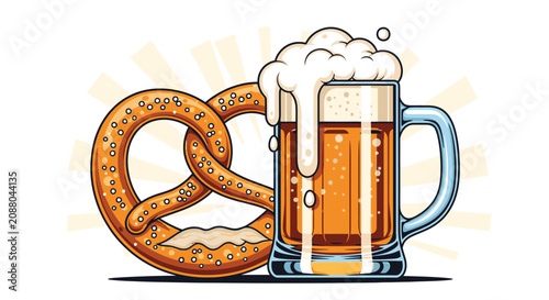 Pretzel and beer mug illustration.