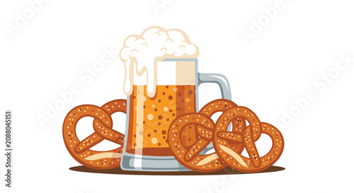 Fotografie Beer Mug with Pretzels and Foam.