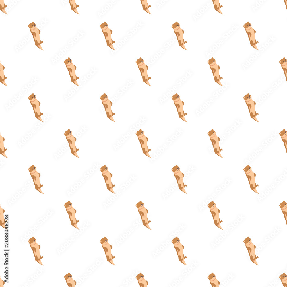 Fototapeta premium Cartoon otter animal standing up on a white background in a seamless pattern