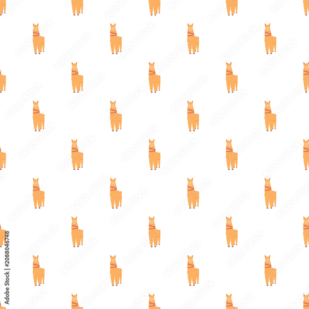 Fototapeta premium Cute cartoon alpaca animals creating a seamless repeating pattern on white background