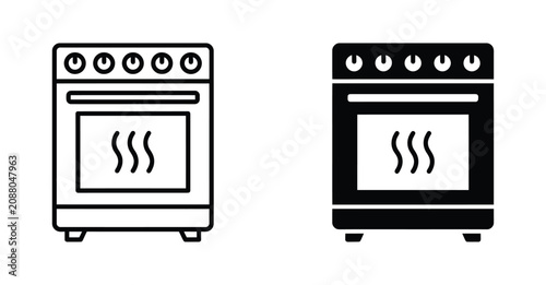 Foto Kitchen oven stove icon in outline and solid style