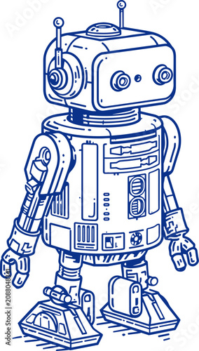 Canvastavla Detailed line art of a futuristic astromech droid robot