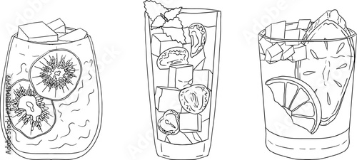 Modern hand drawn summer themed illustration isolated on white background. Trendy line design featuring seasonal vacation lifestyle elements