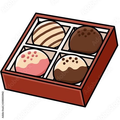 Gift box of assorted chocolate truffles and pralines illustration