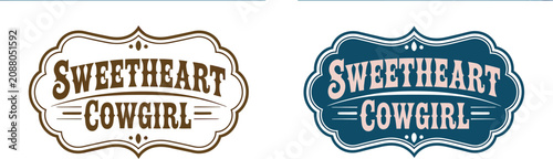 Foto Sweetheart cowgirl western tag label collection with belt buckle, cowboy rodeo s