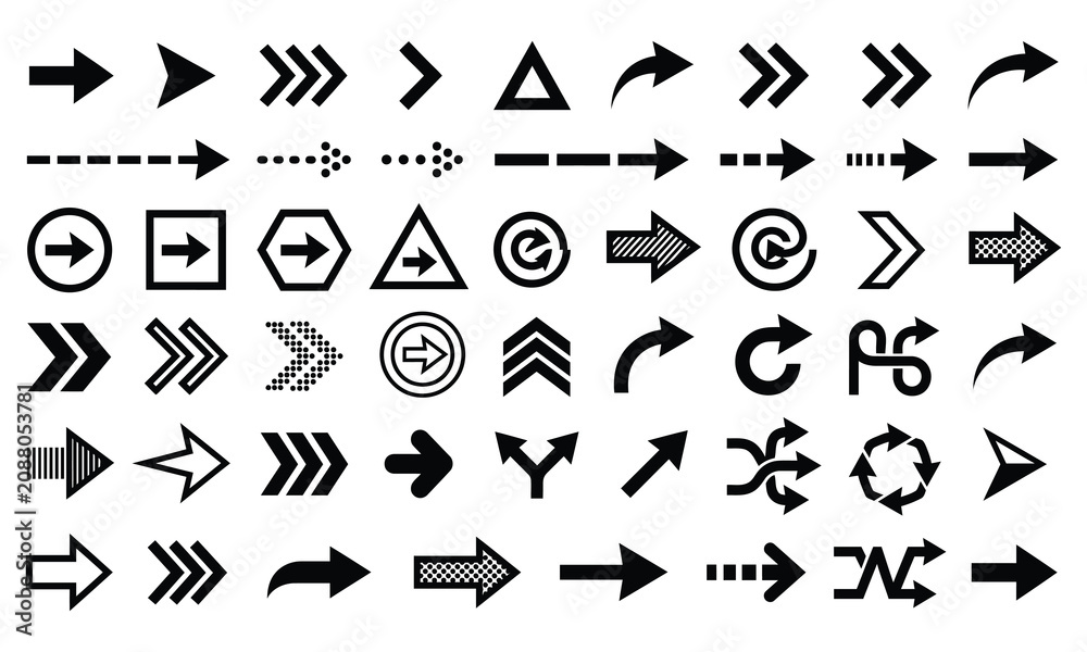 Fototapeta premium Diverse arrow icons collection directional circular and geometric designs