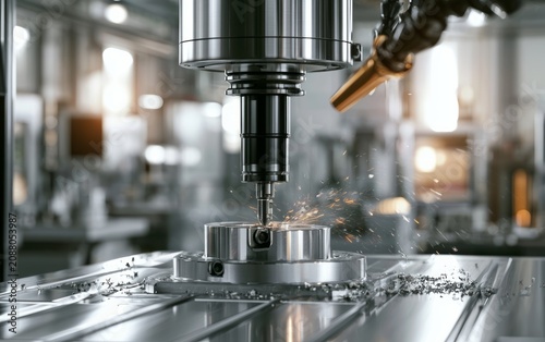 Precision CNC Milling Machine Engaged in Advanced Carving Process in Aerospace Workshop Environment