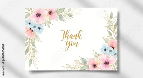 Floral thank you greeting card with shadow overlay