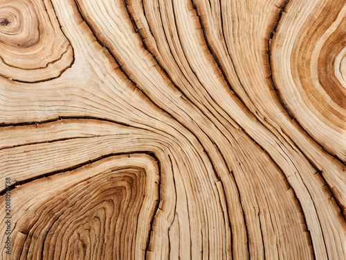 Macro Wood Texture with Abstract Concentric Annual Rings and Natural Cracks