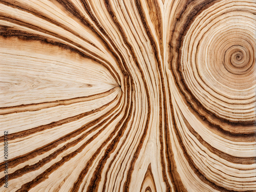 Macro Wood Texture with Abstract Concentric Annual Rings and Natural Cracks