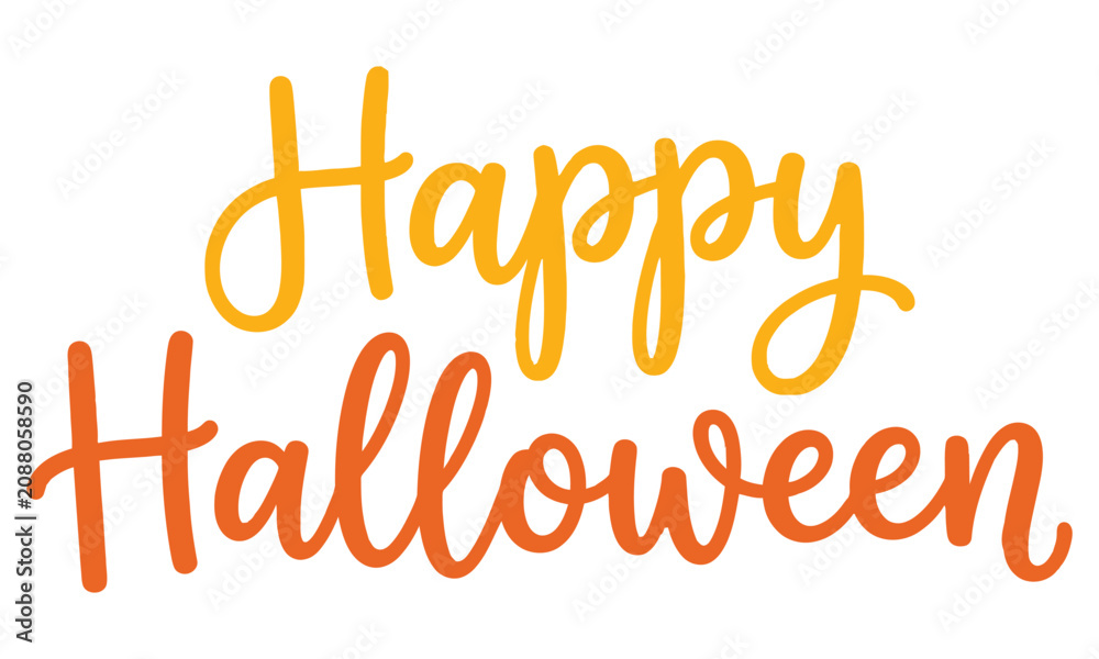 Fototapeta premium Happy halloween greeting card vector illustration with orange and yellow gradient text