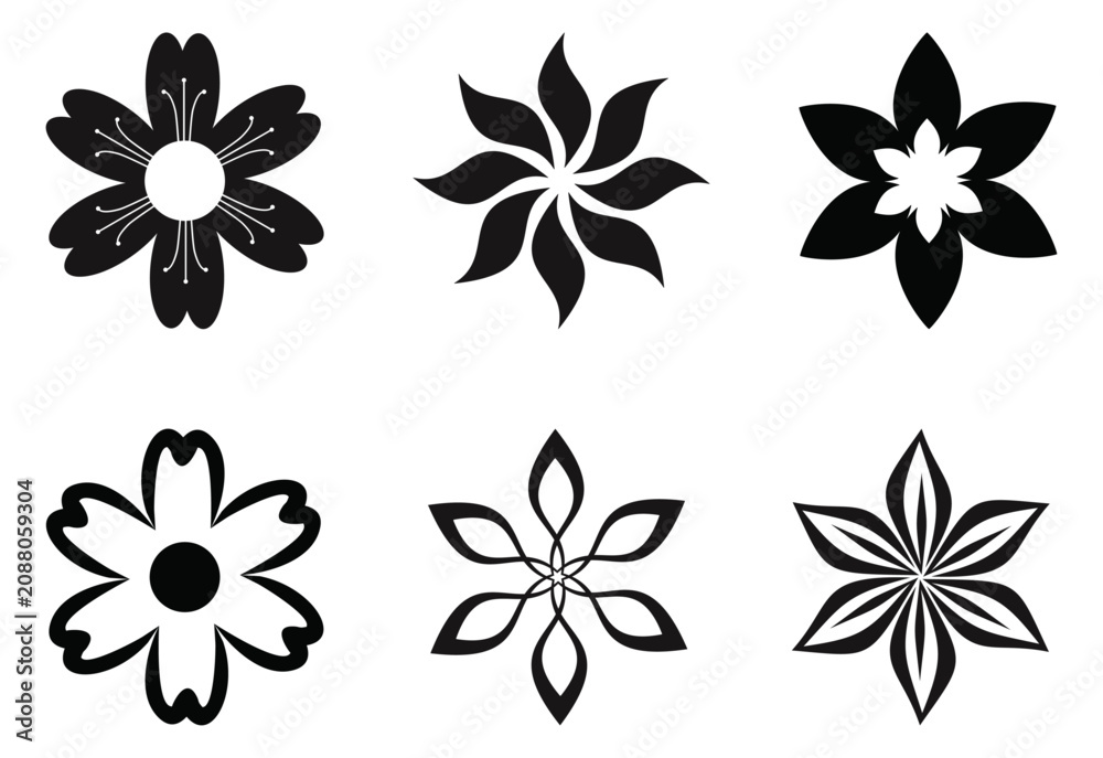 Obraz premium Set of abstract floral motifs and decorative flower symbols vector collection.