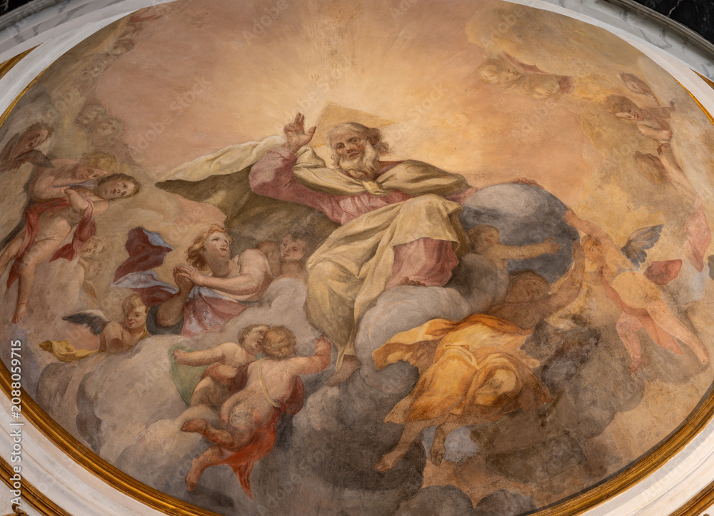 Fototapeta premium PISA, ITALY - JUNE 22, 2026: The fresco of God the Creator in the side cuopla of church Chiesa di Santa Maria del Carmine by unknow artist from 17. - 18. cent. 