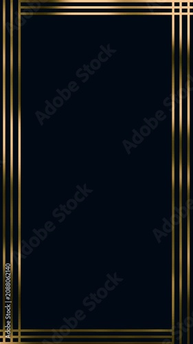 Vertical Art Deco Gold Line Frame on Dark Navy Background for Stories