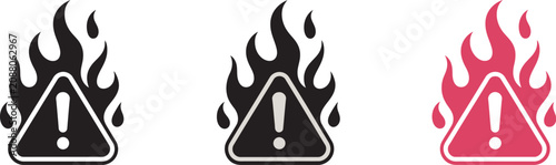 Foto Warning fire vector icon collection with triangle hazard signs, black, yellow an