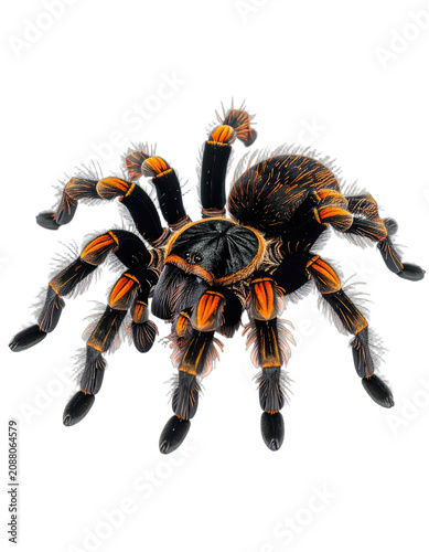 A striking close-up captures a tarantula against a stark black background.