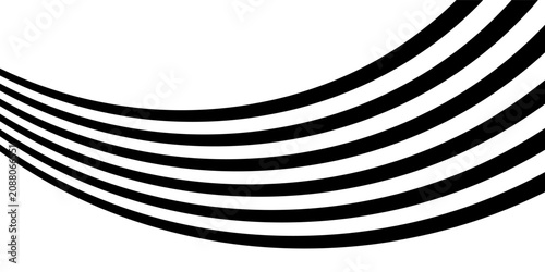 Fotografie Black on white abstract perspective line wave stripes with 3d dimensional effect isolated on white