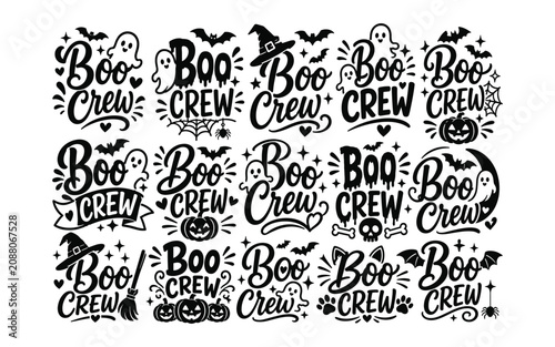 Bild auf Leinwand Halloween boo crew typography and icons