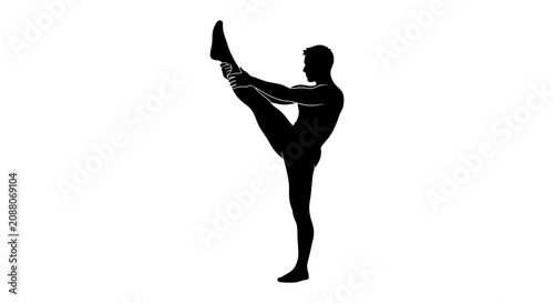 Canvastavla Man performing a high kick in a dynamic pose black silhouette
