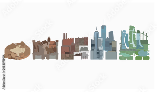 Quadro em tela Evolution of human civilization from primitive stone age cave dwellings and medi