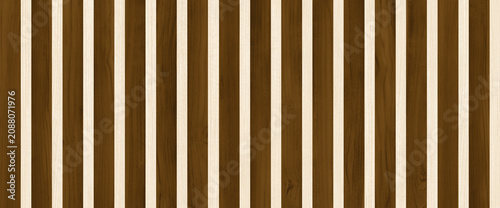 Tableau sur toile Modern vertical wood slat wall texture, brown timber lath paneling background, a