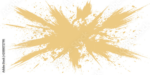 Fotografía Golden Burst Splatter: A dynamic golden burst splatter creates an abstract explosive effect, evoking energy and impact against a clean backdrop