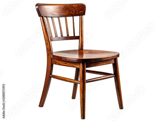 A classic wooden chair with a dark, polished finish against a black background.