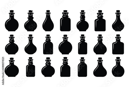 Set of halloween vector potion bottles black silhouette graphics for spooky designs