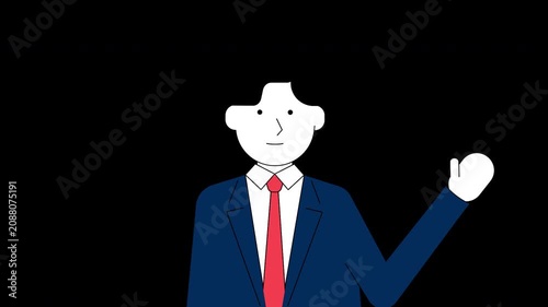 Flat Design Businessman Waving Hand Animation with Alpha Channel