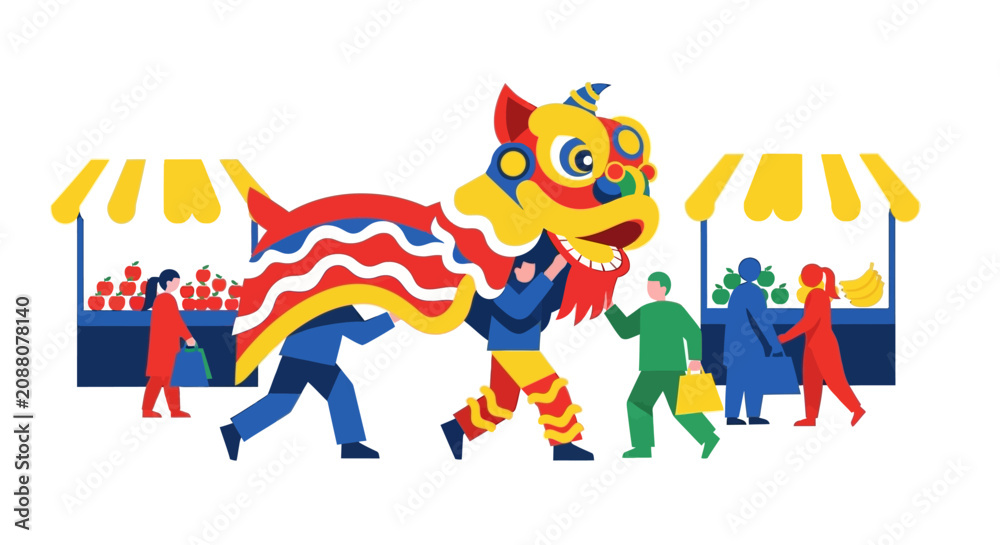 Fototapeta premium Chinese Dragon Dance at Festival Market
