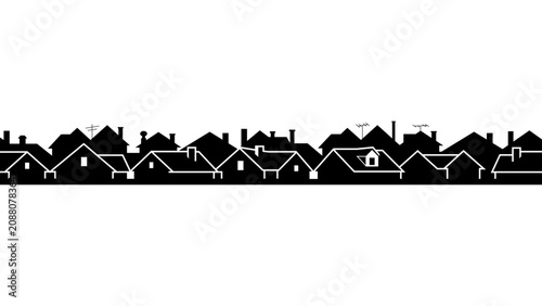 Residential House Skyline Silhouette Border Vector for Urban Design