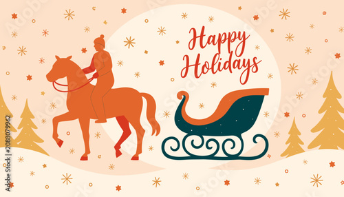 Joyful Santa on sleigh with reindeer in winter wonderland, festive spirit  