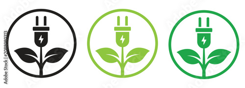 Quadro su tela Eco Electric Plug with Green Leaf Icons Representing Renewable Energy, Sustainab
