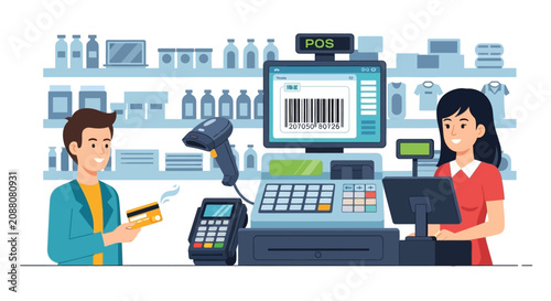Obraz na plátně Retail Point of Sale Checkout Vector Illustration