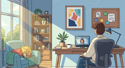 Photos Cozy Home Office Video Call Illustration